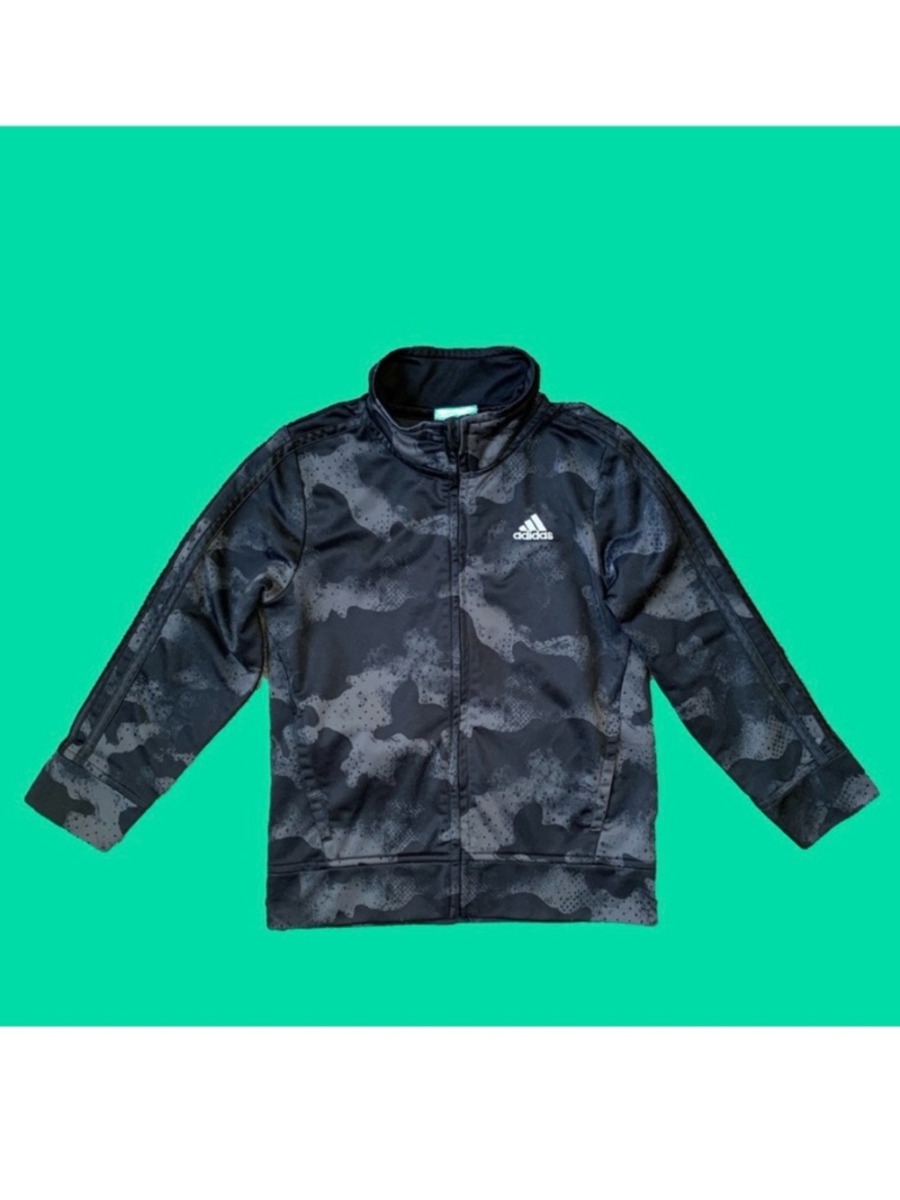Adidas black grey gray camo print track jacket with pockets